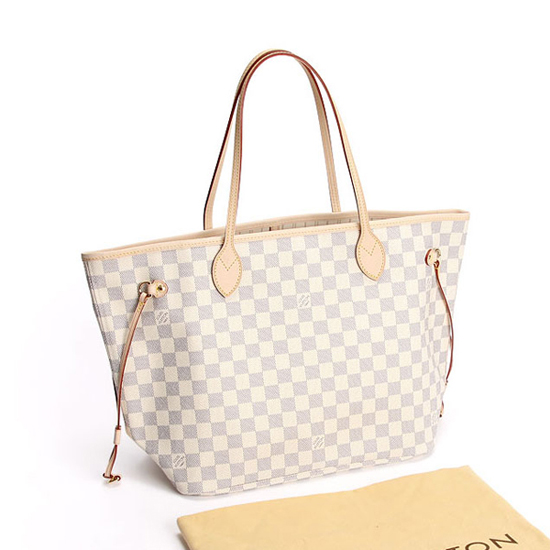 Louis Vuitton N51107 Neverfull MM Shoulder Bag Damier Azur Canvas Louis Vuitton N51107 Neverfull MM Shoulder Bag Damier Azur Canvas